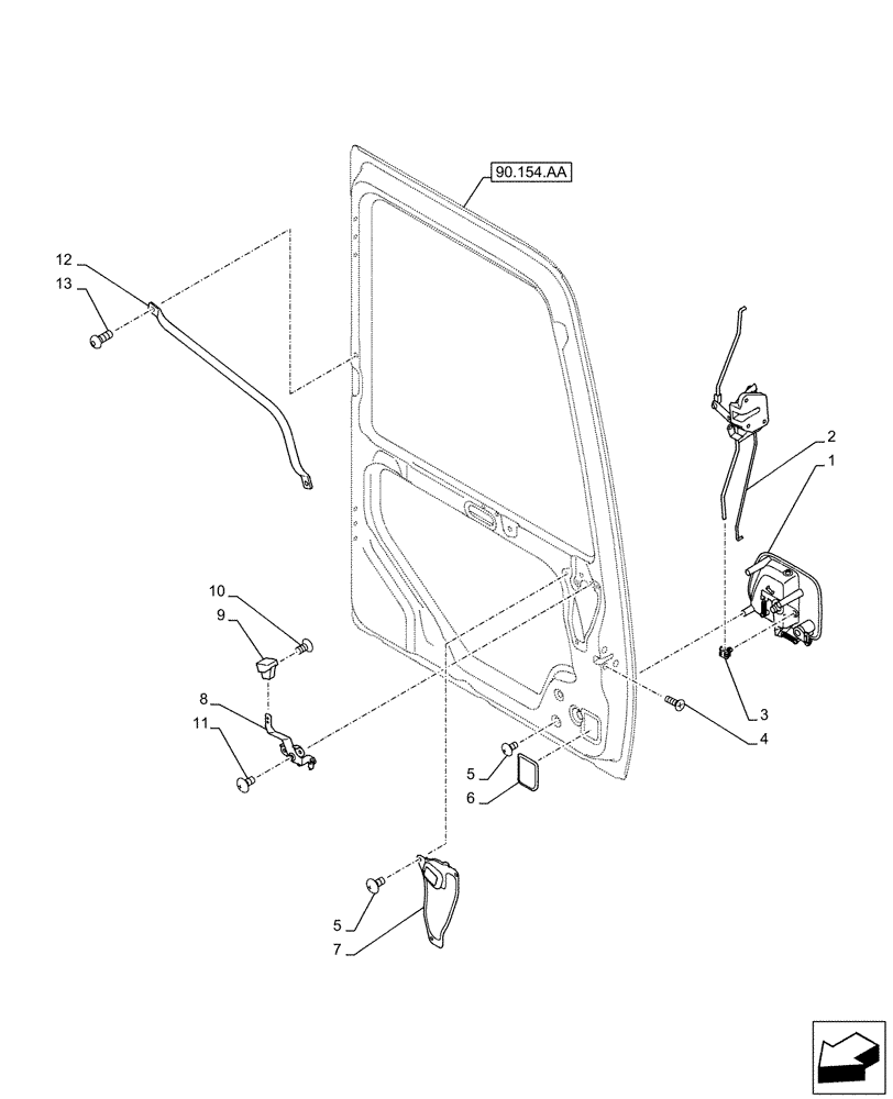 Схема запчастей Case CX500D LC - (90.154.AC) - CAB DOOR, HANDLE (90) - PLATFORM, CAB, BODYWORK AND DECALS