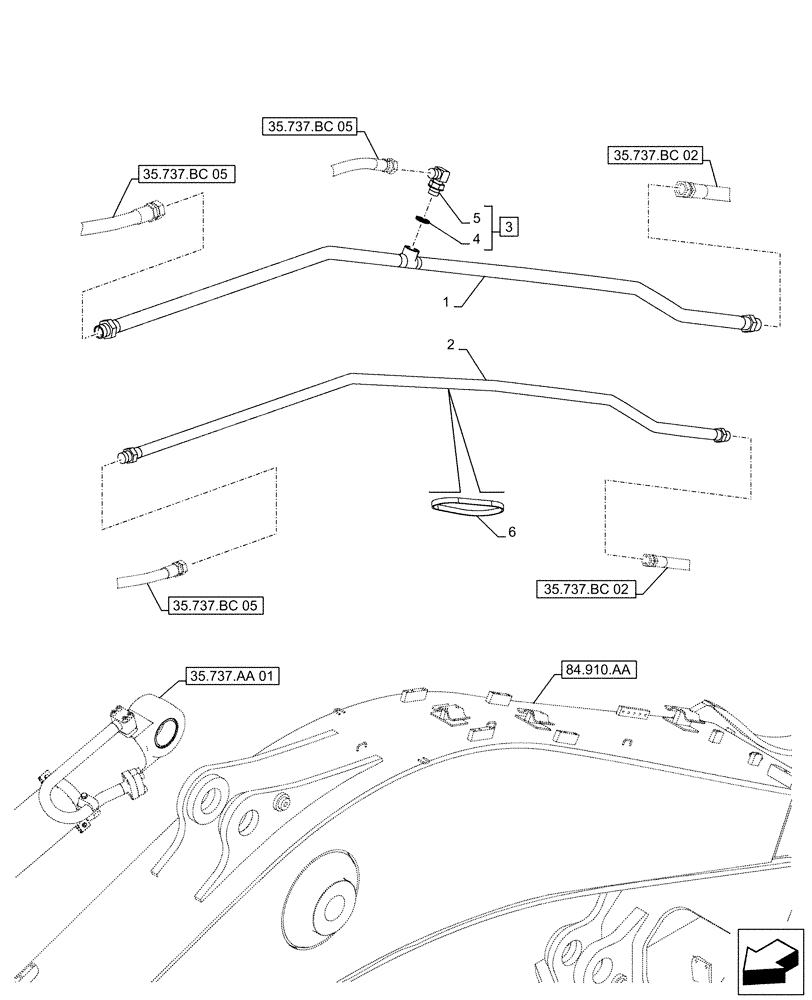 Схема запчастей Case CX490D LC - (35.737.BC[04]) - VAR - 481064 - ARM, CYLINDER, SAFETY VALVE, LINES (35) - HYDRAULIC SYSTEMS