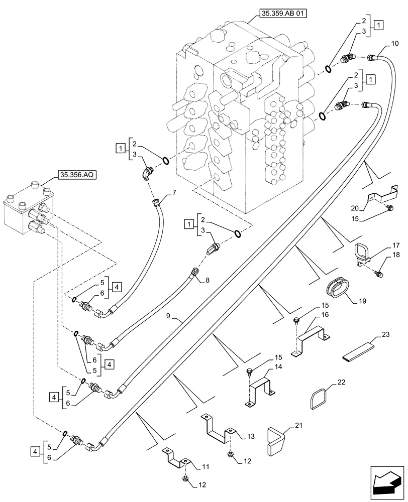 Схема запчастей Case CX500D LC - (35.356.AR[07]) - VAR - 461558 - PEDAL, DRAIN LINE, CONTROL PATTERN SELECTION (35) - HYDRAULIC SYSTEMS
