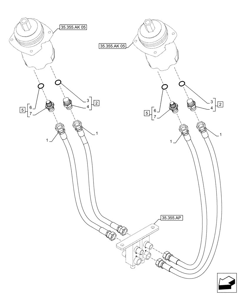 Схема запчастей Case CX500D LC - (35.355.AO) - STD + VAR - 461558 - JOYSTICK, DRAIN LINE, BLOCK, CONTROL PATTERN SELECTION (35) - HYDRAULIC SYSTEMS