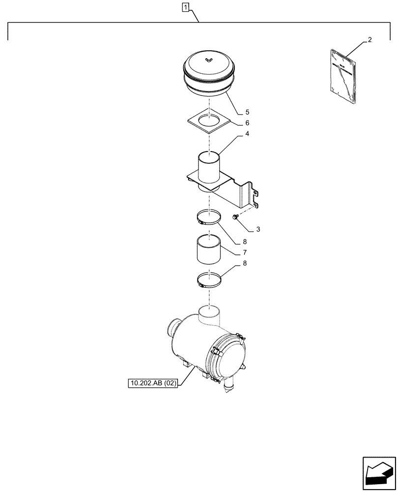 Схема запчастей Case CX250D LC LR - (88.100.10[04]) - DIA KIT, W/ PRE CLEANER, AIR CLEANER (88) - ACCESSORIES