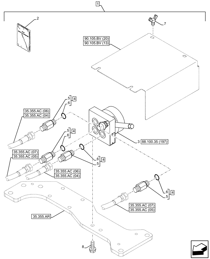 Схема запчастей Case CX250D LC LR - (88.100.35[196]) - DIA KIT, CONTROL PATTERN SELECTION, VALVE, SELECTOR (88) - ACCESSORIES