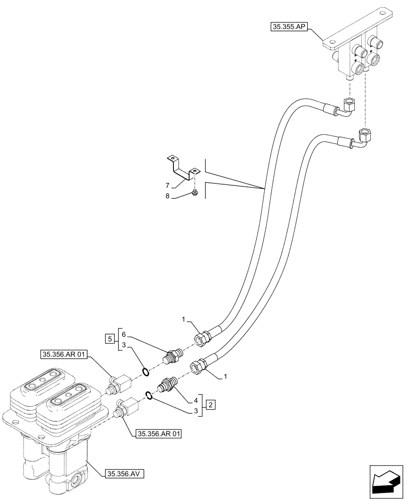 Схема запчастей Case CX500D LC - (35.356.AR[06]) - VAR - 461558 - PEDAL, DRAIN LINE, CONTROL PATTERN SELECTION (35) - HYDRAULIC SYSTEMS