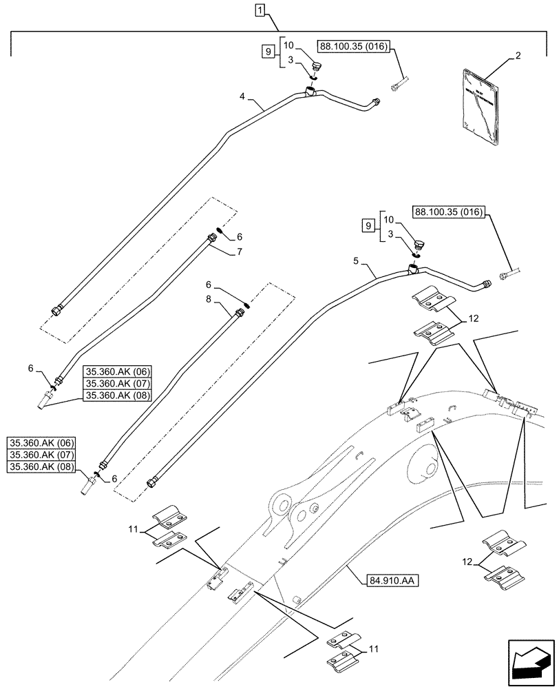 Схема запчастей Case CX130D - (88.100.35[015]) - DIA KIT, HAMMER CIRCUIT, W/ HYDRAULIC CONTROL, BOOM, LINE (88) - ACCESSORIES