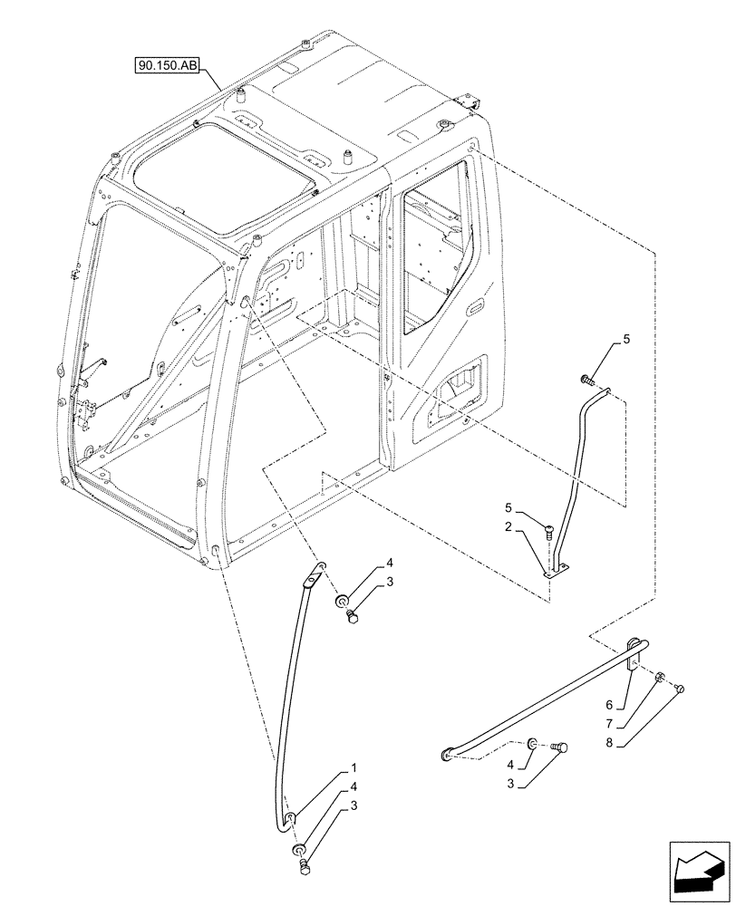 Схема запчастей Case CX500D LC - (90.118.AX[01]) - HANDRAIL, CAB (90) - PLATFORM, CAB, BODYWORK AND DECALS
