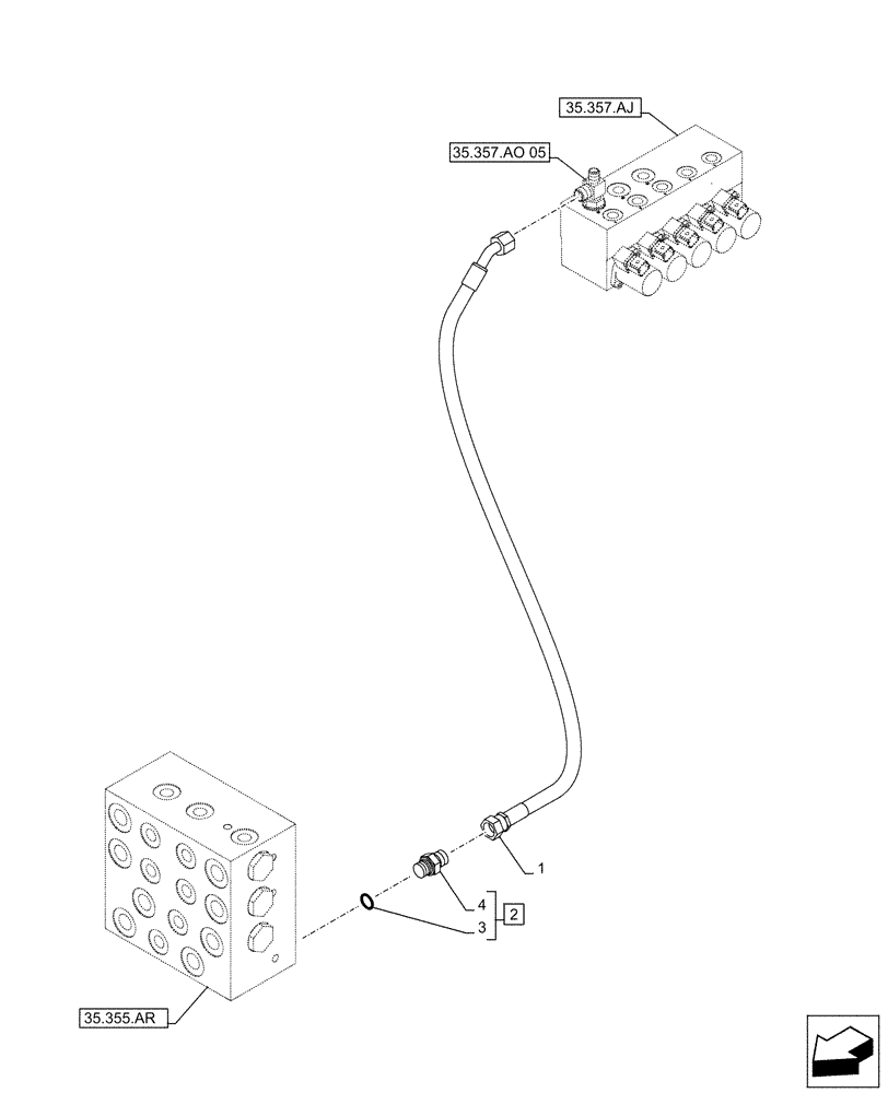 Схема запчастей Case CX490D LC - (35.357.AO[04]) - STD + VAR - 461558 - MAIN, SOLENOID VALVE, PRESSURE PIPE, CONTROL PATTERN SELECTION (35) - HYDRAULIC SYSTEMS