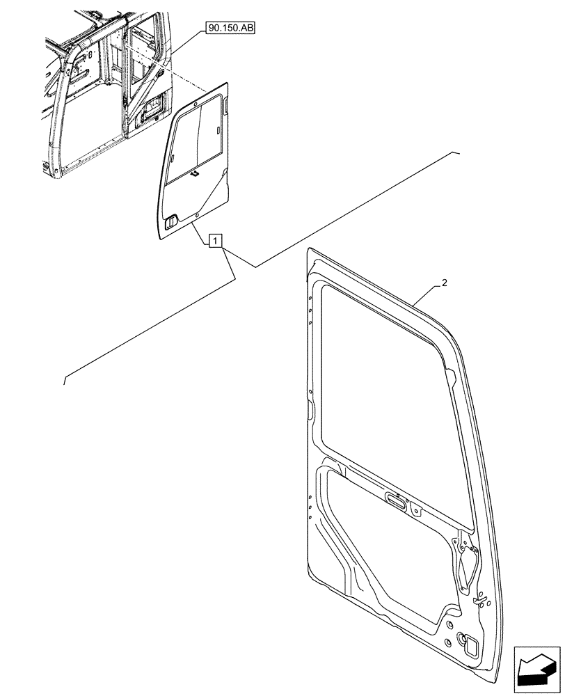 Схема запчастей Case CX500D LC - (90.154.AA) - CAB DOOR (90) - PLATFORM, CAB, BODYWORK AND DECALS