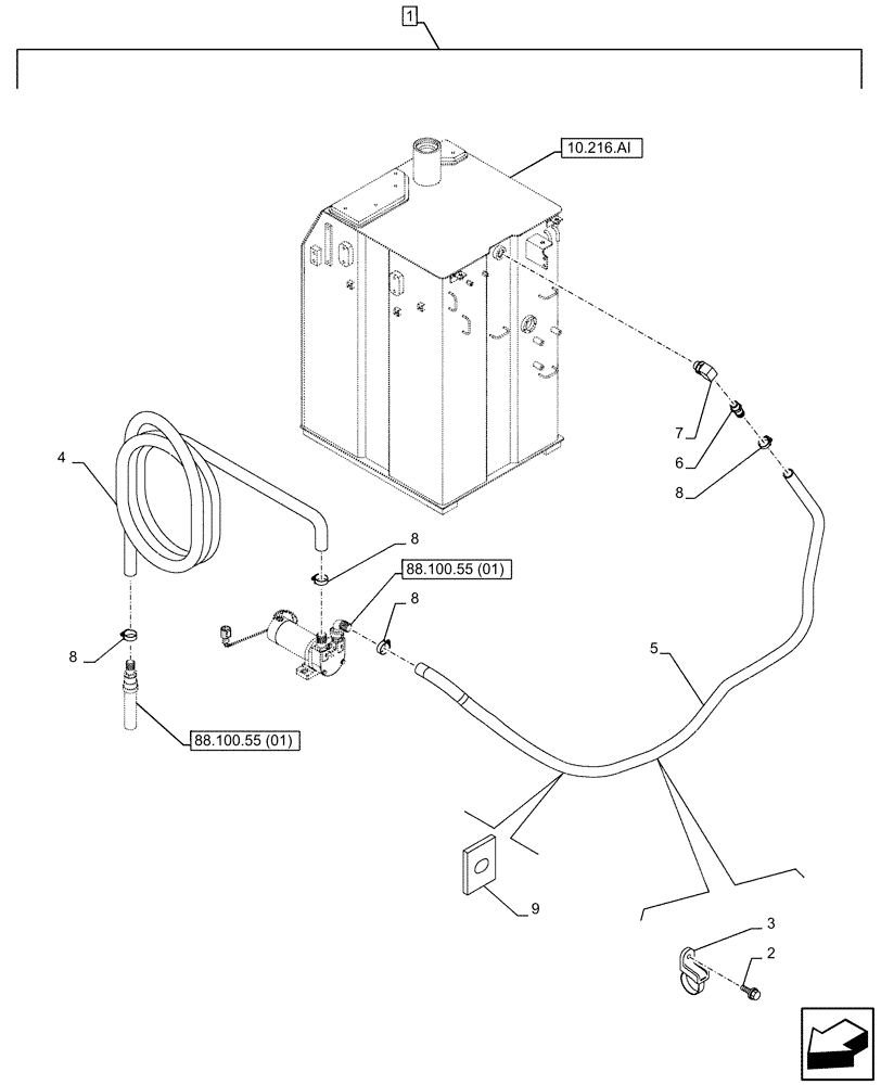 Схема запчастей Case CX210D LC - (88.100.55[02]) - DIA KIT, FUEL TRANSFER PUMP, SUPPLY LINES (88) - ACCESSORIES
