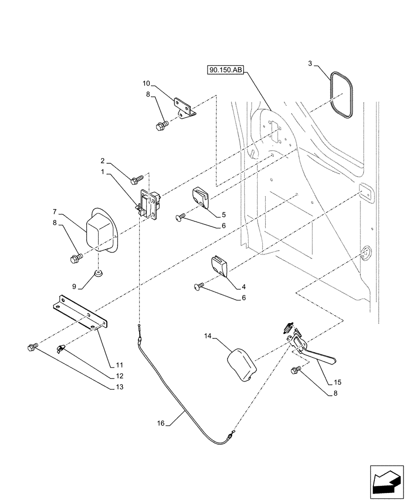 Схема запчастей Case CX500D LC - (90.154.AJ) - CAB DOOR, RETAINER, STOP (90) - PLATFORM, CAB, BODYWORK AND DECALS