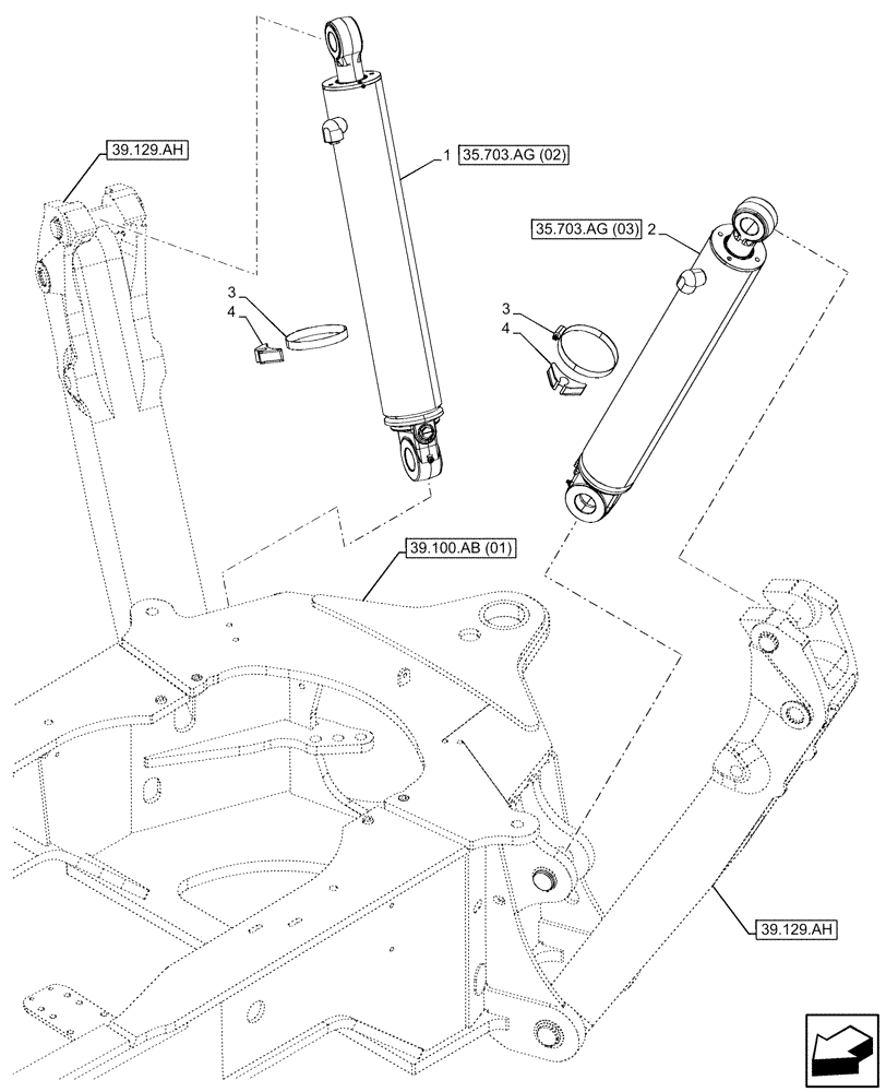 Схема запчастей Case 590SN - (35.703.AG[01]) - STABILIZER CYLINDER (35) - HYDRAULIC SYSTEMS