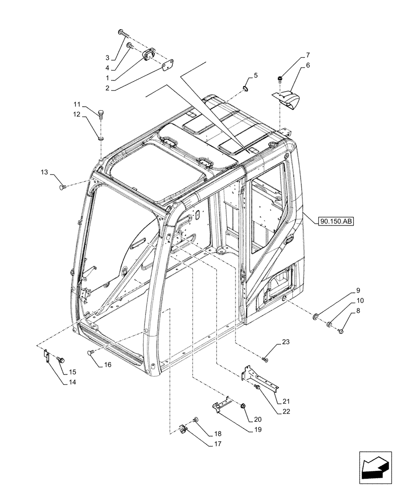 Схема запчастей Case CX500D LC - (90.150.AC[01]) - CAB FRAME (90) - PLATFORM, CAB, BODYWORK AND DECALS