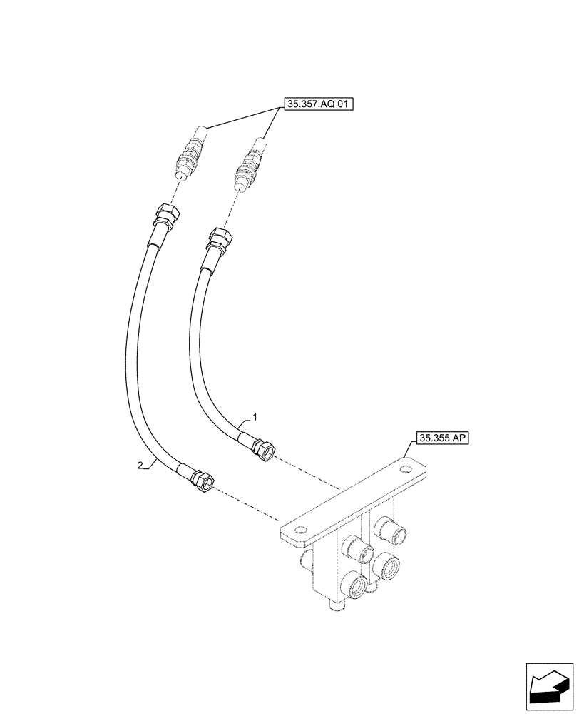Схема запчастей Case CX490D LC - (35.357.AQ[03]) - STD + VAR - 461558 - PILOT VALVE, DRAIN LINE, CONTROL PATTERN SELECTION (35) - HYDRAULIC SYSTEMS