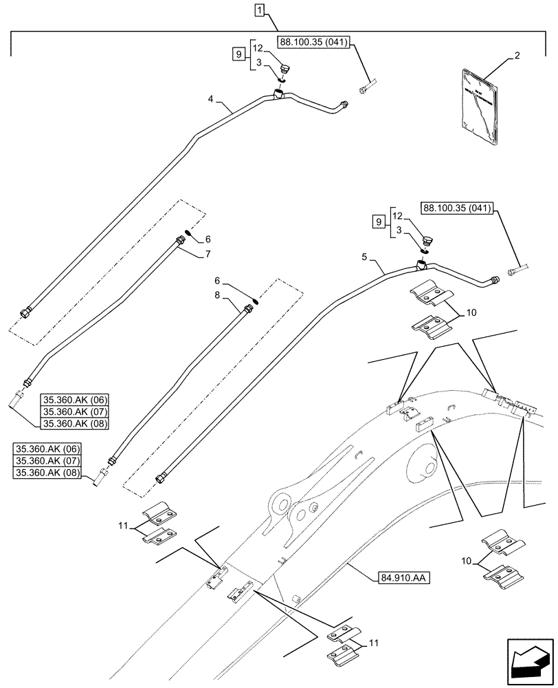 Схема запчастей Case CX130D - (88.100.35[040]) - DIA KIT, HAMMER CIRCUIT, HIGH FLOW, W/ ELECTRICAL PROPORTIONAL CONTROL, BOOM, LINE (88) - ACCESSORIES