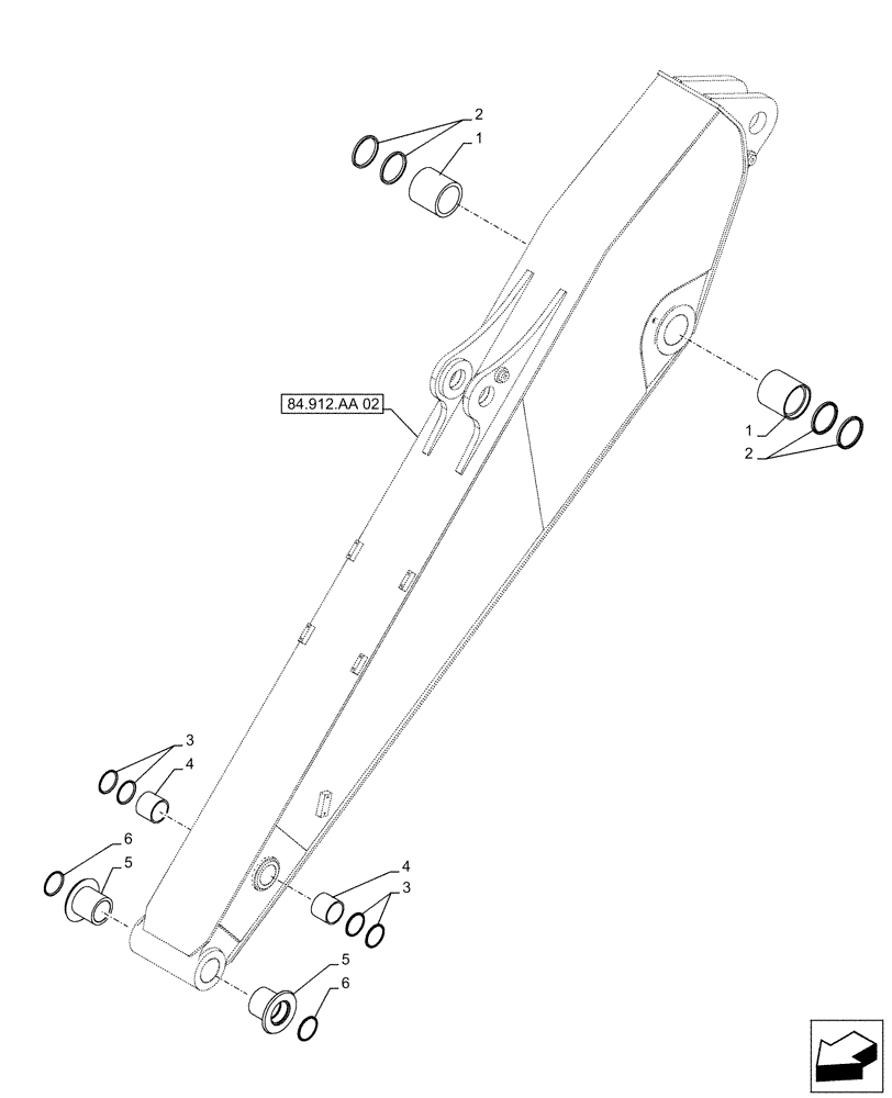 Схема запчастей Case CX490D RTC - (84.912.AD[02]) - VAR - 781184 - ARM, BUSHING (L=4M) (84) - BOOMS, DIPPERS & BUCKETS