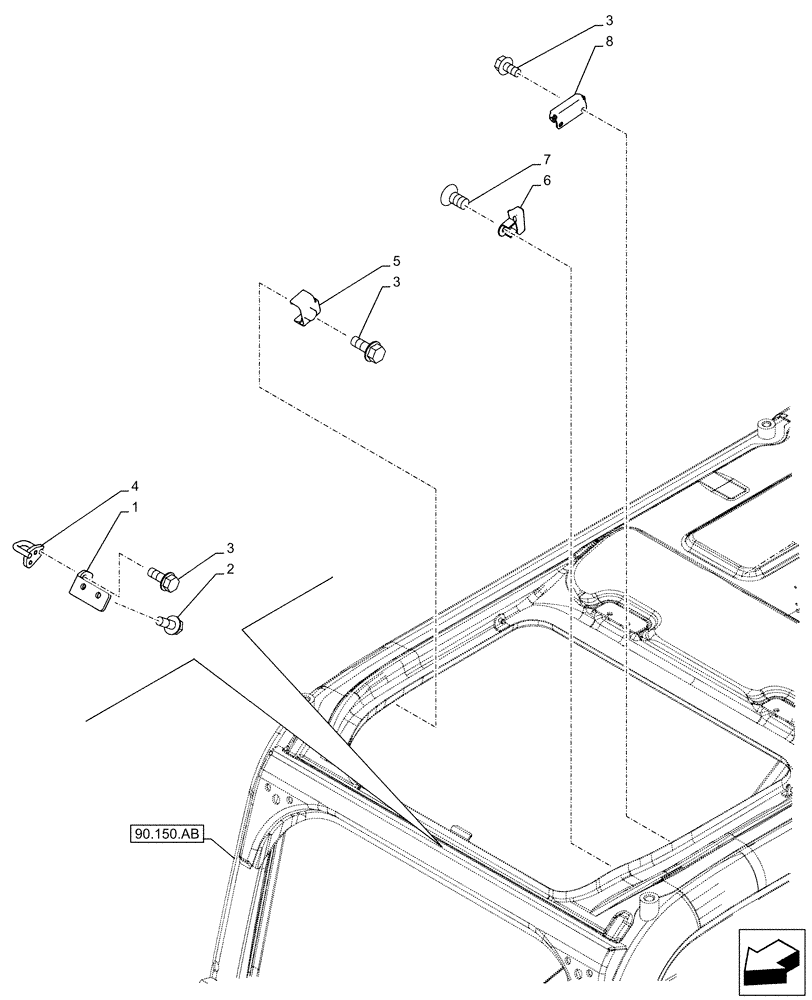 Схема запчастей Case CX500D LC - (90.150.AC[02]) - CAB FRAME (90) - PLATFORM, CAB, BODYWORK AND DECALS
