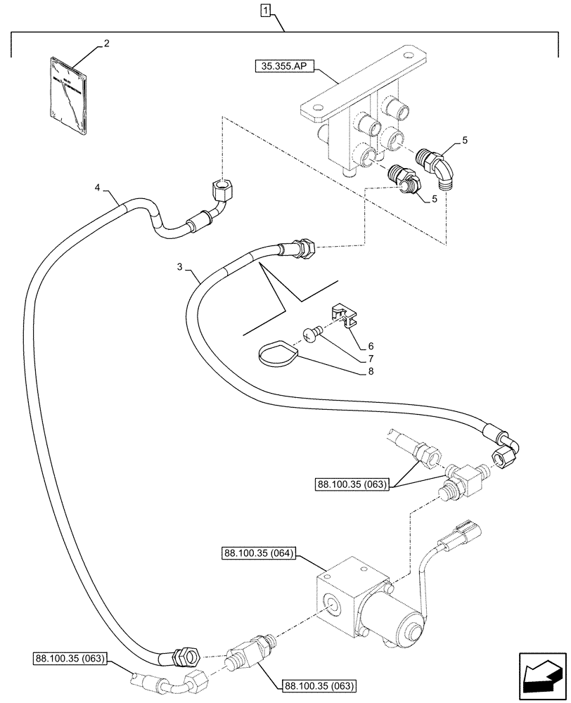 Схема запчастей Case CX130D - (88.100.35[062]) - DIA KIT, AUXILIARY CIRCUIT, SHEARS, W/ ELECTRICAL PROPORTIONAL CONTROL, SOLENOID VALVE, LINE (88) - ACCESSORIES