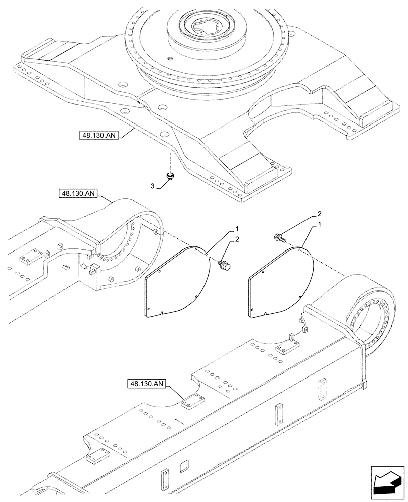 Схема запчастей Case CX490D RTC - (90.130.AG[01]) - GUARD, MOTO-REDUCTION GEAR (90) - PLATFORM, CAB, BODYWORK AND DECALS