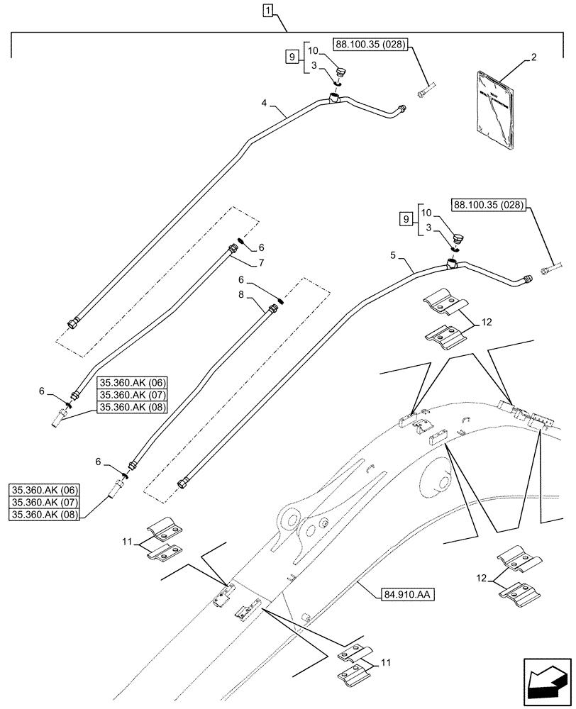 Схема запчастей Case CX130D - (88.100.35[027]) - DIA KIT, HAMMER CIRCUIT, W/ ELECTRICAL PROPORTIONAL CONTROL, BOOM, LINE (88) - ACCESSORIES