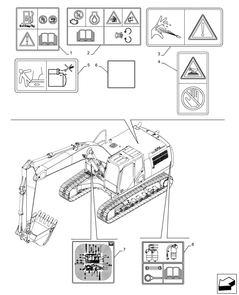 Схема запчастей Case CX500D LC - (90.108.AC[10]) - WARNING DECAL (90) - PLATFORM, CAB, BODYWORK AND DECALS