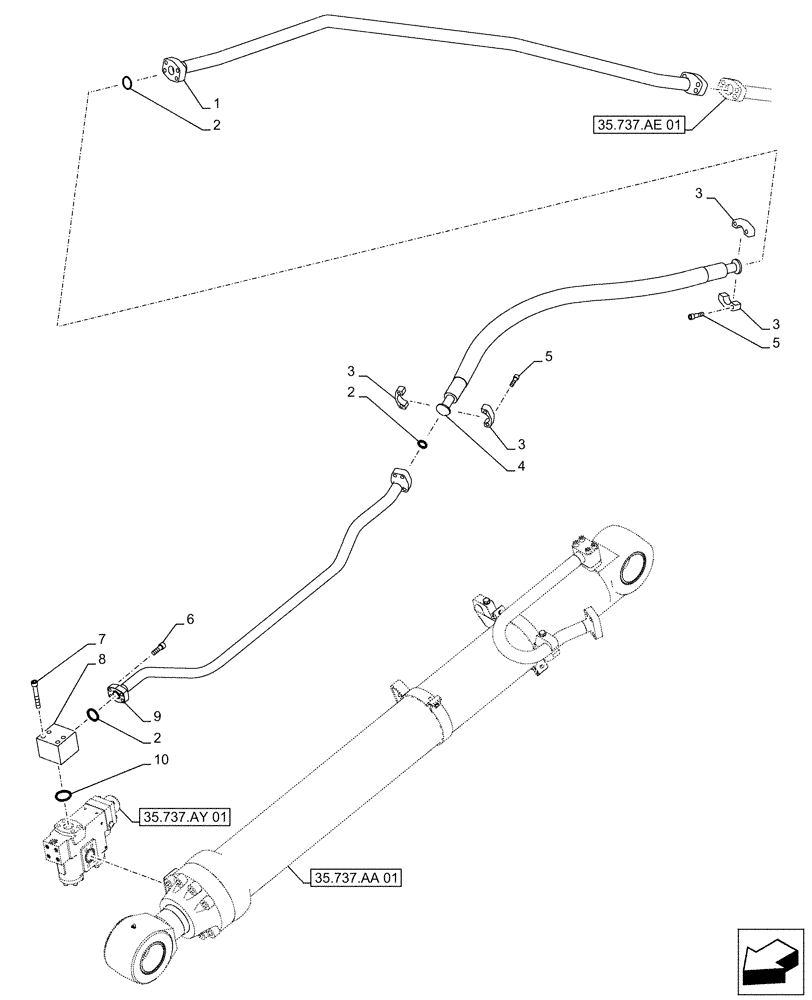 Схема запчастей Case CX490D LC - (35.737.BC[03]) - VAR - 481064 - ARM, CYLINDER, SAFETY VALVE, LINES (35) - HYDRAULIC SYSTEMS