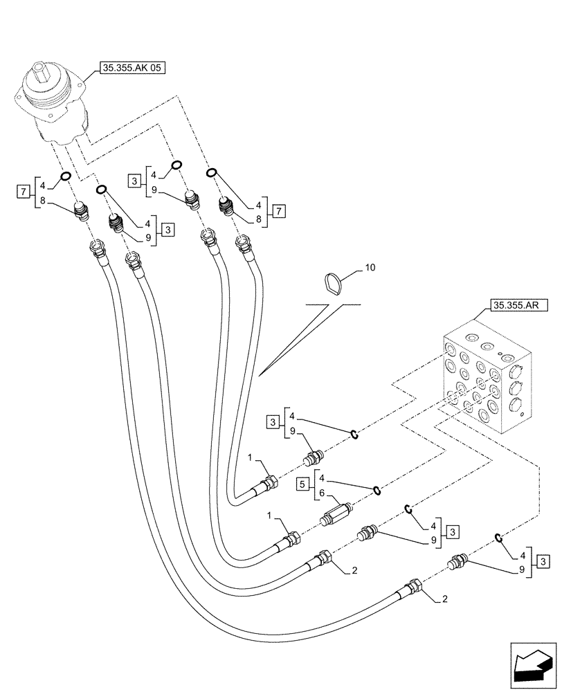 Схема запчастей Case CX500D LC - (35.355.AC[02]) - JOYSTICK, LH, HYDRAULIC LINE, CONTROL VALVE (35) - HYDRAULIC SYSTEMS