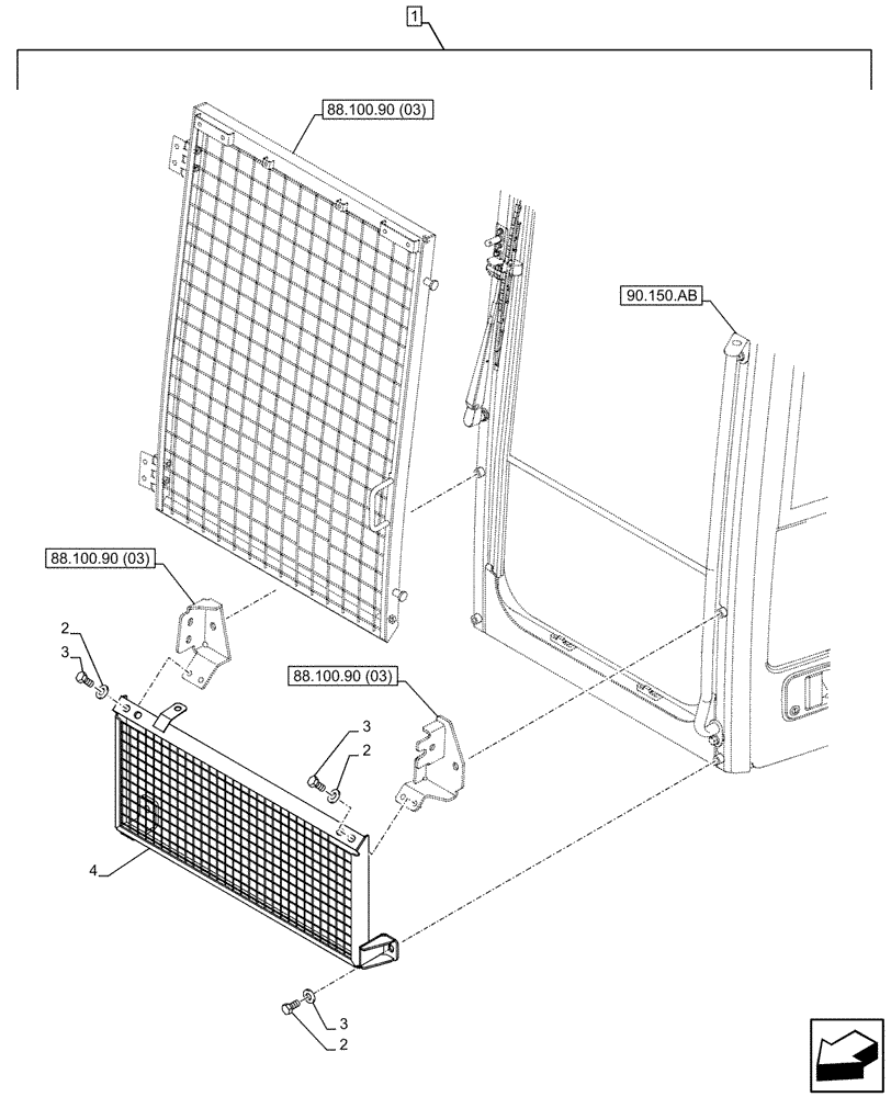 Схема запчастей Case CX130D - (88.100.90[04]) - DIA KIT, CAB GUARD, MESH, FRONT, LOWER (88) - ACCESSORIES