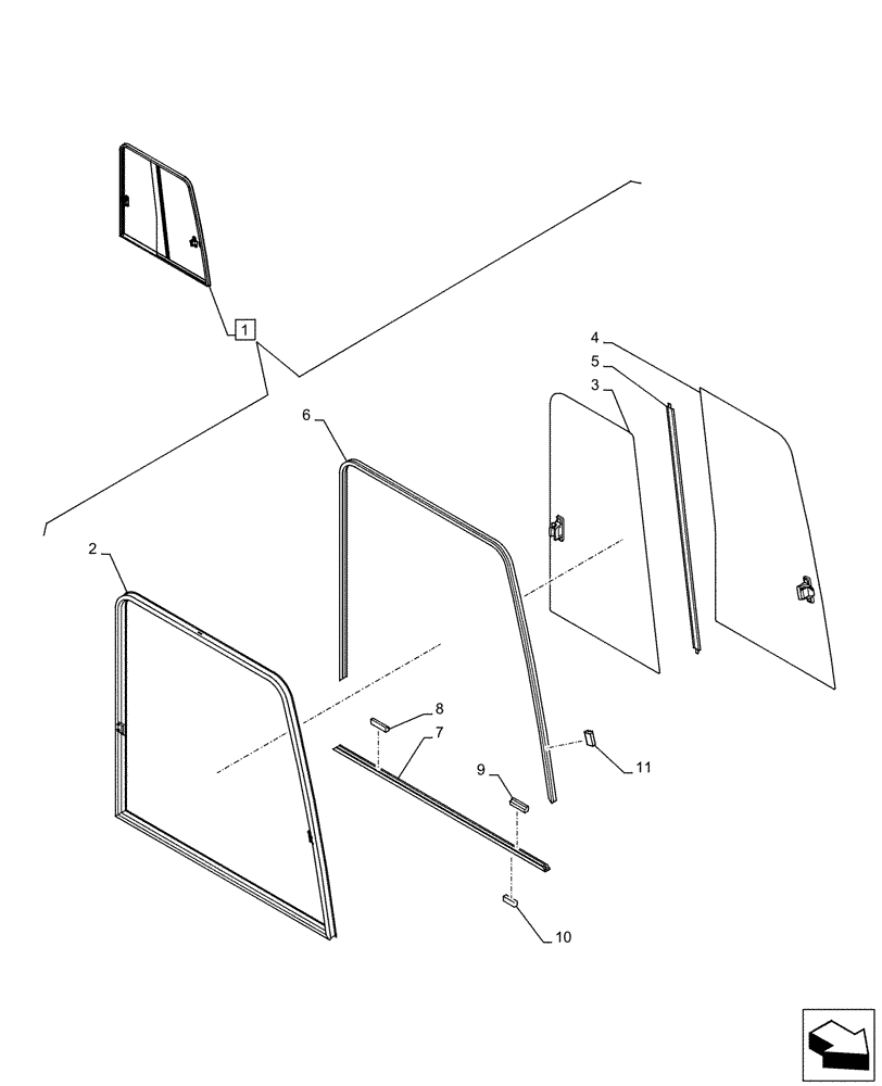 Схема запчастей Case CX500D RTC - (90.154.AM[01]) - CAB DOOR, WINDOW (90) - PLATFORM, CAB, BODYWORK AND DECALS