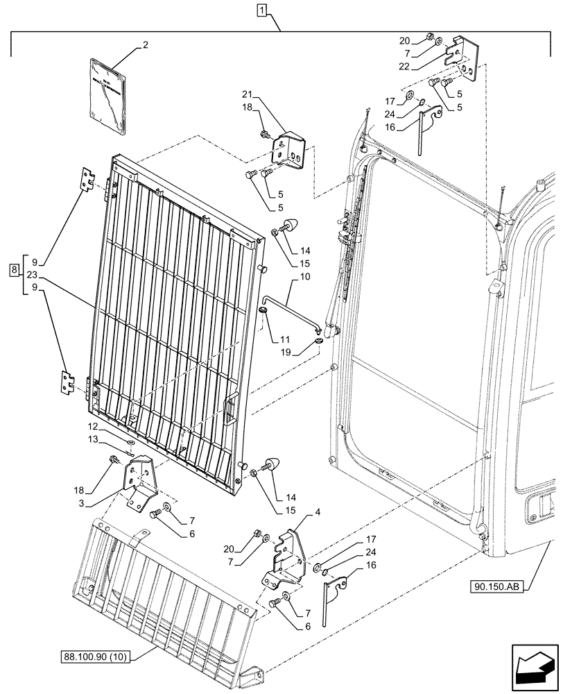 Схема запчастей Case CX130D - (88.100.90[09]) - DIA KIT, CAB GUARD, FRONT, UPPER (88) - ACCESSORIES