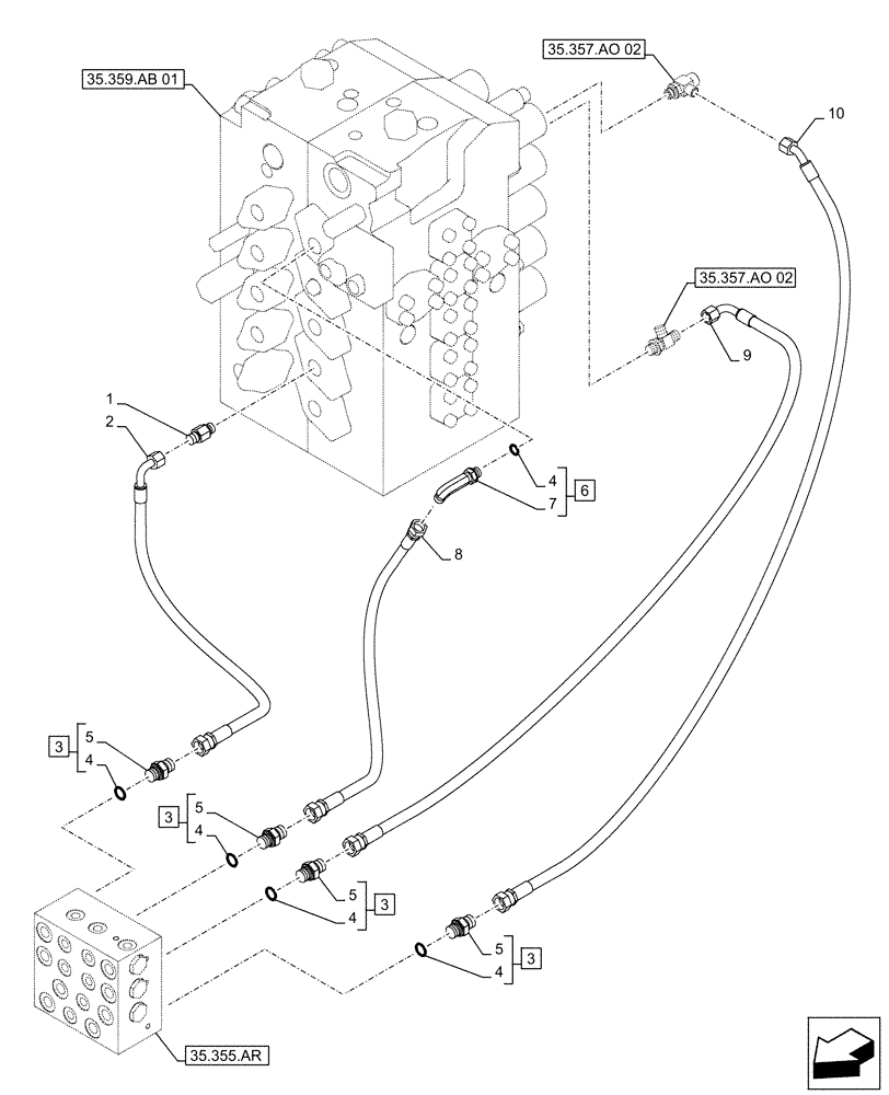 Схема запчастей Case CX490D LC - (35.355.AC[03]) - STD + VAR - 461558 - JOYSTICK, HYDRAULIC LINE, CONTROL VALVE, CONTROL PATTERN SELECTION (35) - HYDRAULIC SYSTEMS