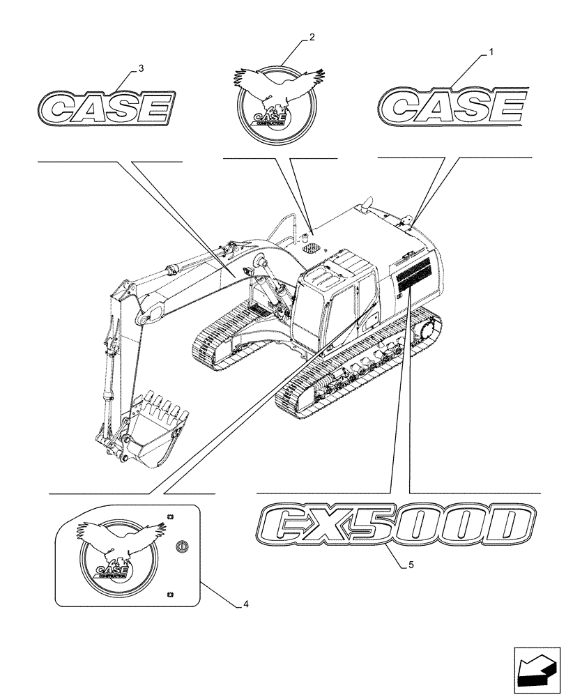 Схема запчастей Case CX500D LC - (90.108.AB[04]) - MODEL IDENTIFICATION DECAL (90) - PLATFORM, CAB, BODYWORK AND DECALS