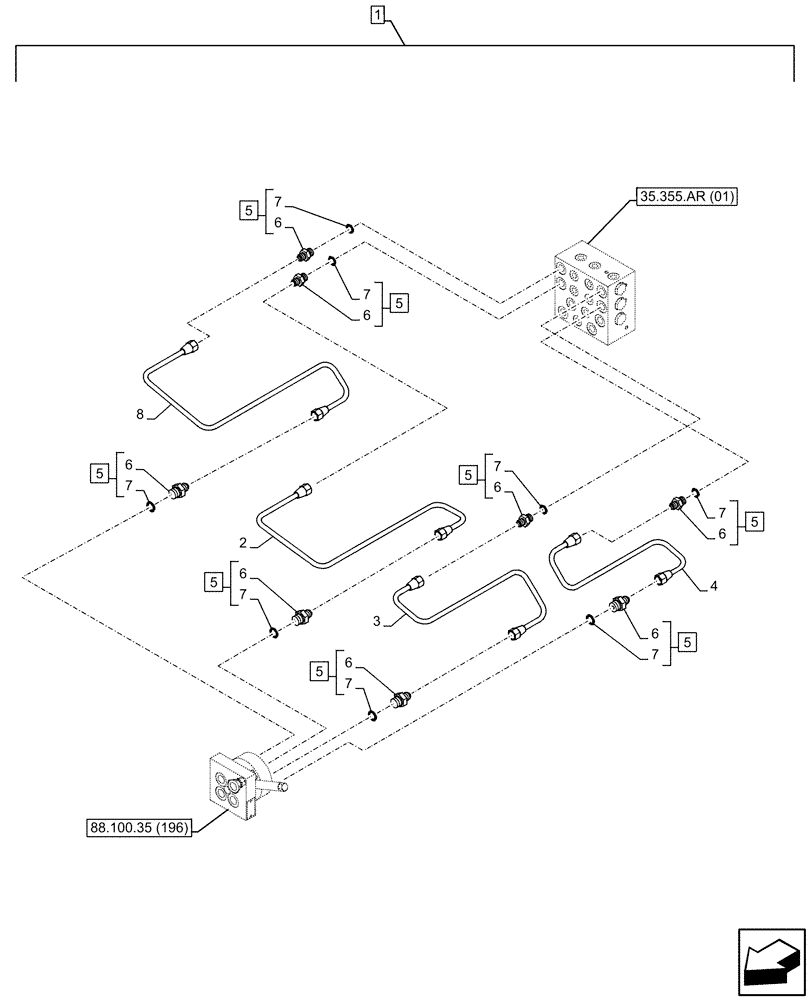 Схема запчастей Case CX300D LC - (88.100.35[198]) - DIA KIT, CONTROL PATTERN SELECTION, VALVE, SELECTOR, HYDRAULIC LINE (88) - ACCESSORIES