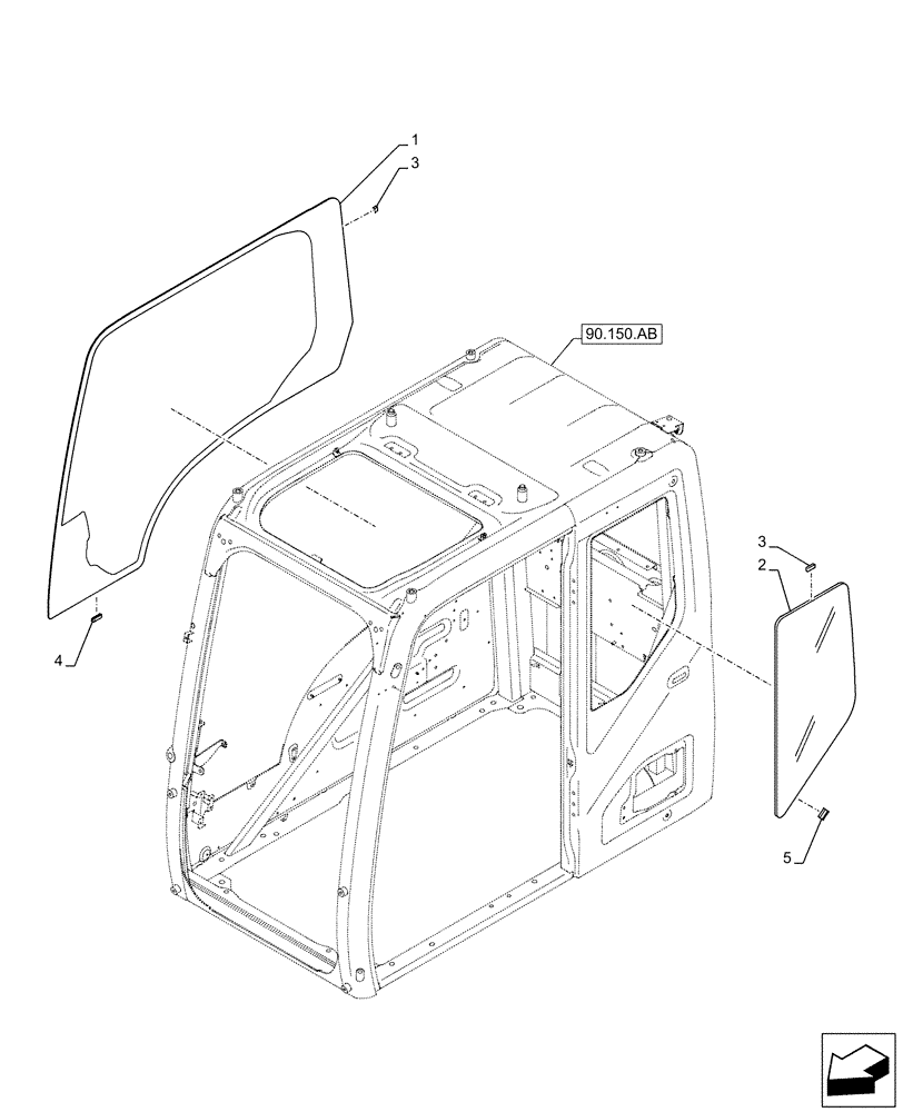 Схема запчастей Case CX500D LC - (90.156.AZ) - CAB, SIDE GLASS (90) - PLATFORM, CAB, BODYWORK AND DECALS
