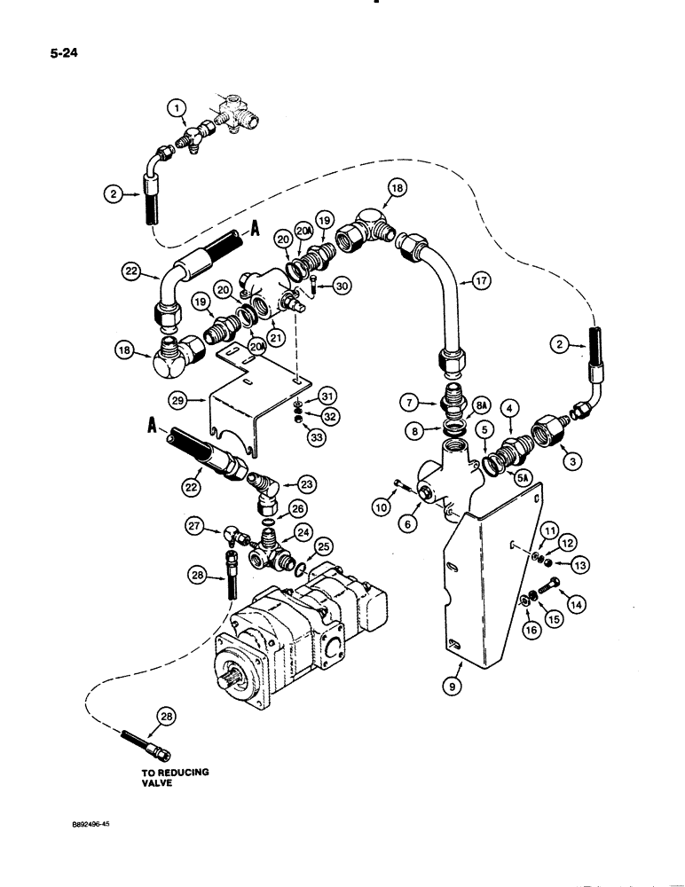 Схема запчастей Case 621 - (5-24) - AUXILIARY STEERING HYDRAULIC CIRCUIT, OIL FILTER TO STEERING PUMP, P.I.N. JAK0020901 AND AFTER (05) - STEERING
