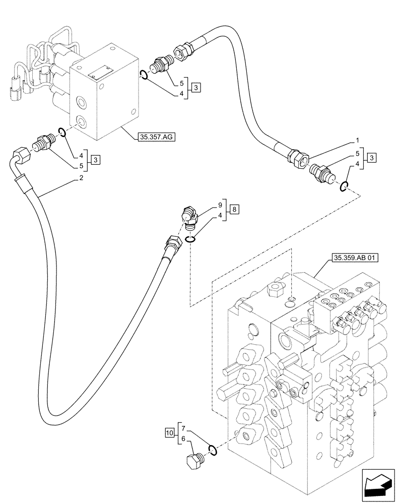 Схема запчастей Case CX500D LC - (35.359.AE[01]) - CONTROL VALVE, LINE (35) - HYDRAULIC SYSTEMS