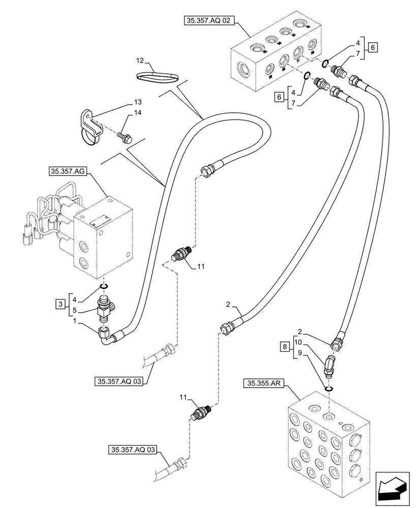 Схема запчастей Case CX500D LC - (35.357.AQ[01]) - PILOT VALVE, DRAIN LINE (35) - HYDRAULIC SYSTEMS