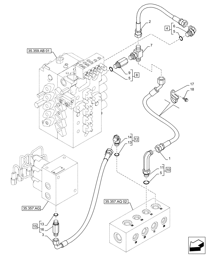 Схема запчастей Case CX500D LC - (35.357.AR[02]) - PILOT VALVE, CONTROL VALVE LINE (35) - HYDRAULIC SYSTEMS