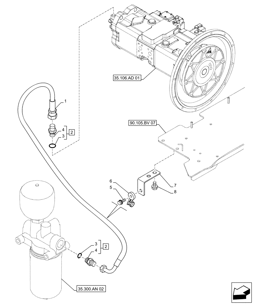 Схема запчастей Case CX500D LC - (35.357.AD[01]) - PILOT VALVE, OIL LINE (35) - HYDRAULIC SYSTEMS