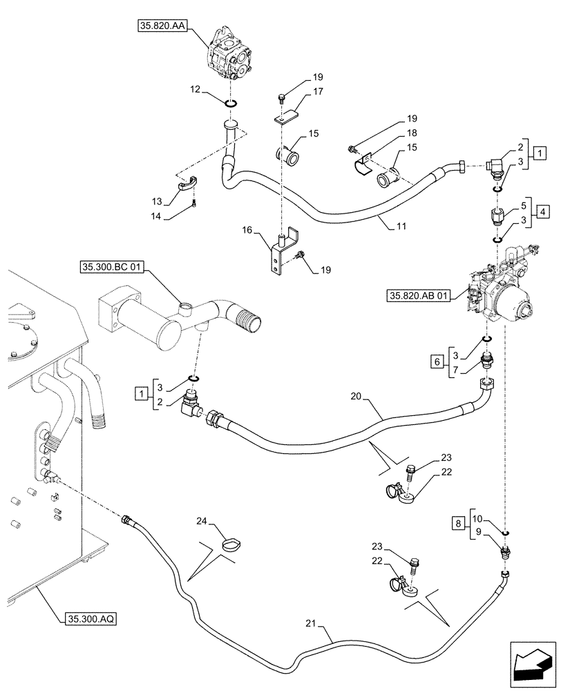 Схема запчастей Case CX500D LC - (35.820.AG) - FAN, RADIATOR, HYDRAULIC LINE, MOTOR (35) - HYDRAULIC SYSTEMS