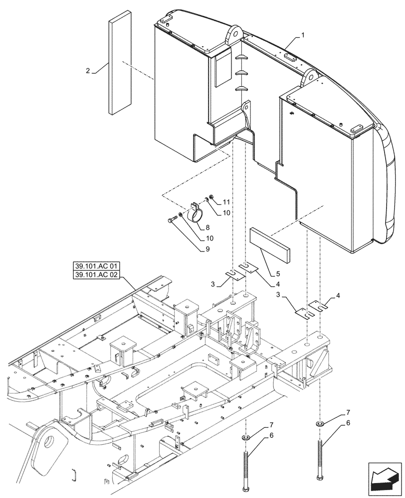 Схема запчастей Case CX500D RTC - (39.140.AM[02]) - VAR - 481263 - OPTION, COUNTERWEIGHT (39) - FRAMES AND BALLASTING