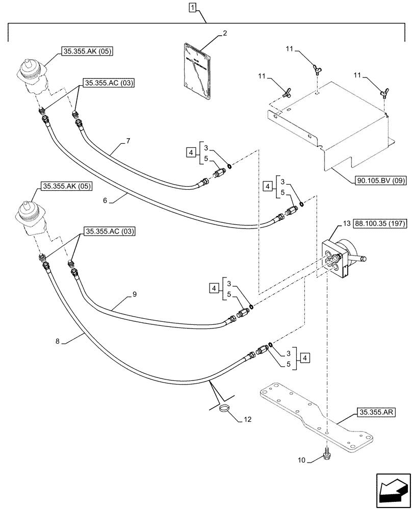 Схема запчастей Case CX350D LC - (88.100.35[196]) - DIA KIT, CONTROL PATTERN SELECTION, VALVE, SELECTOR (88) - ACCESSORIES