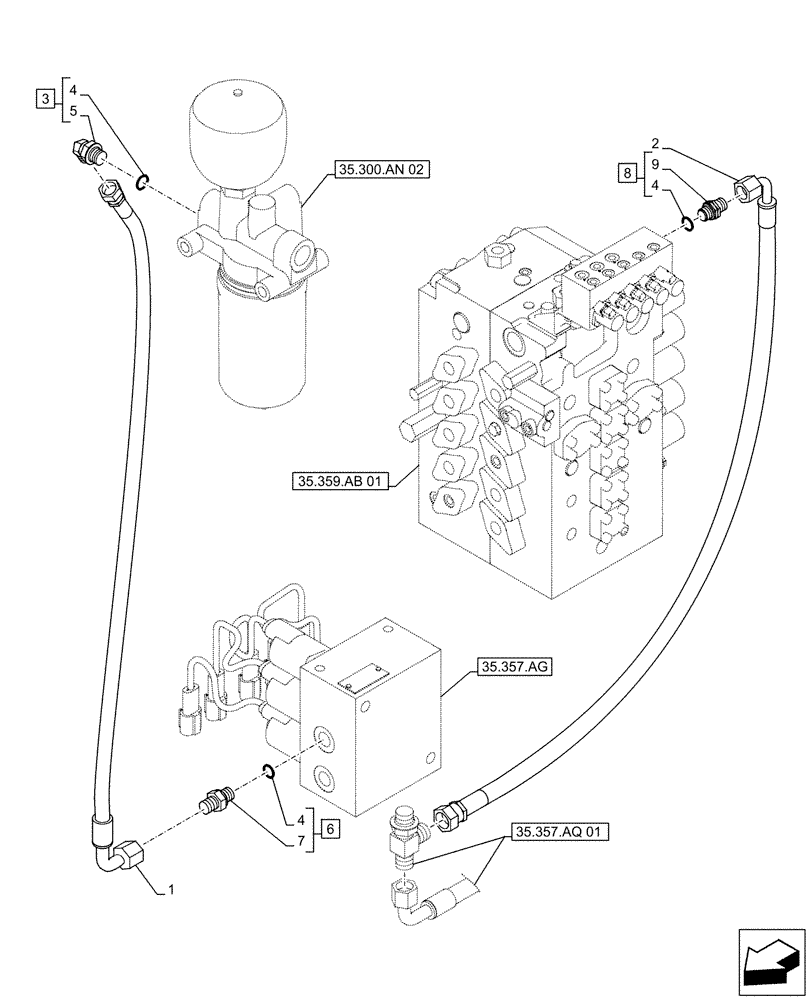 Схема запчастей Case CX500D LC - (35.357.AR[01]) - PILOT VALVE, CONTROL VALVE LINE (35) - HYDRAULIC SYSTEMS