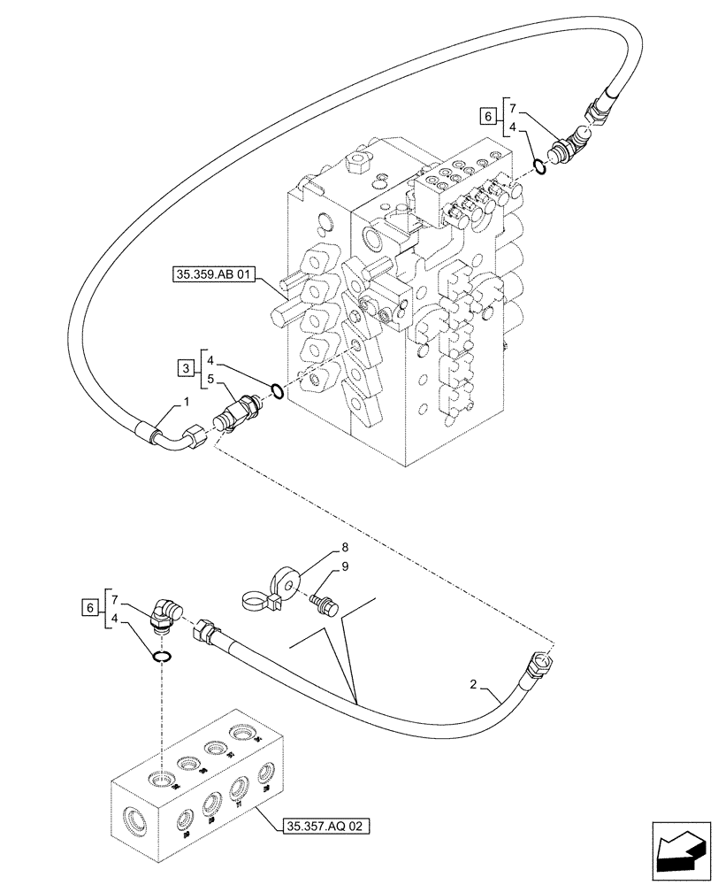 Схема запчастей Case CX500D LC - (35.359.AE[02]) - CONTROL VALVE, LINE (35) - HYDRAULIC SYSTEMS