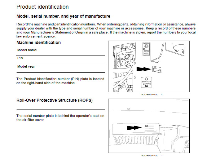Схема запчастей Case 721G - (00.100.03[04]) - LOCATION OF SERIAL AND PRODUCT IDENTIFICATION NUMBERS (00) - GENERAL & PICTORIAL INDEX