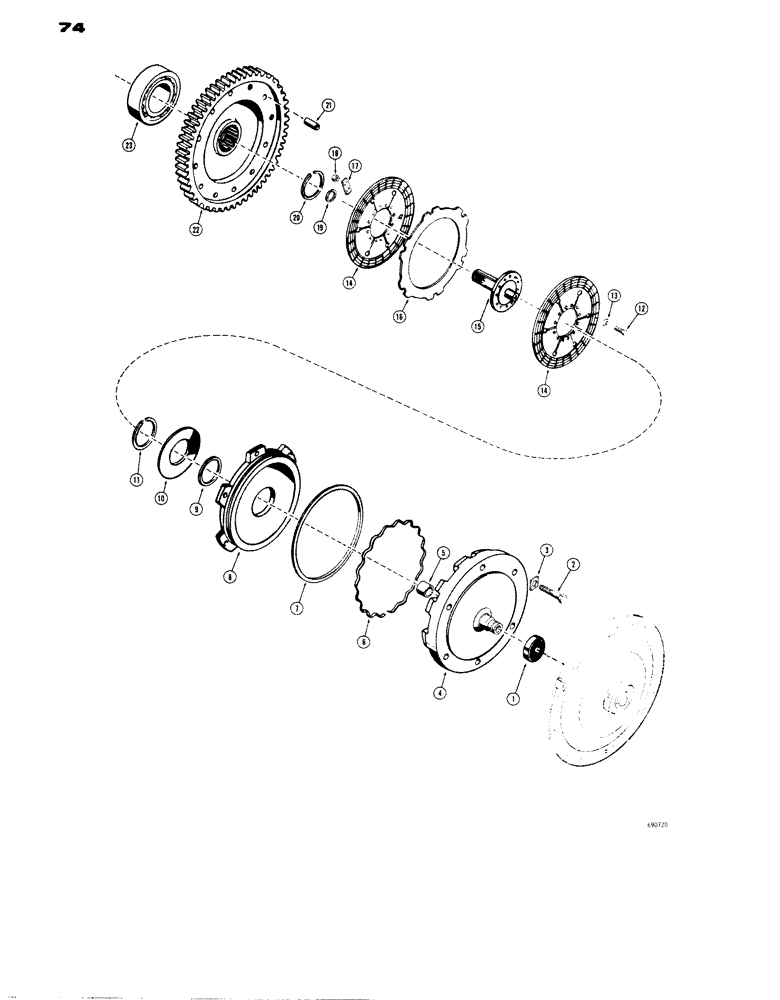 Схема запчастей Case W14 - (074) - L50106 AND L55662 TRANSMISSIONS, HIGH RANGE CLUTCH AND TRANSFER GEARS (06) - POWER TRAIN