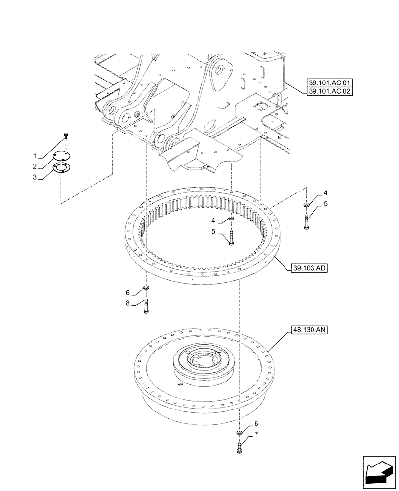 Схема запчастей Case CX500D RTC - (39.103.AF) - SLEWING RING, MOUNTING, BOLT (39) - FRAMES AND BALLASTING