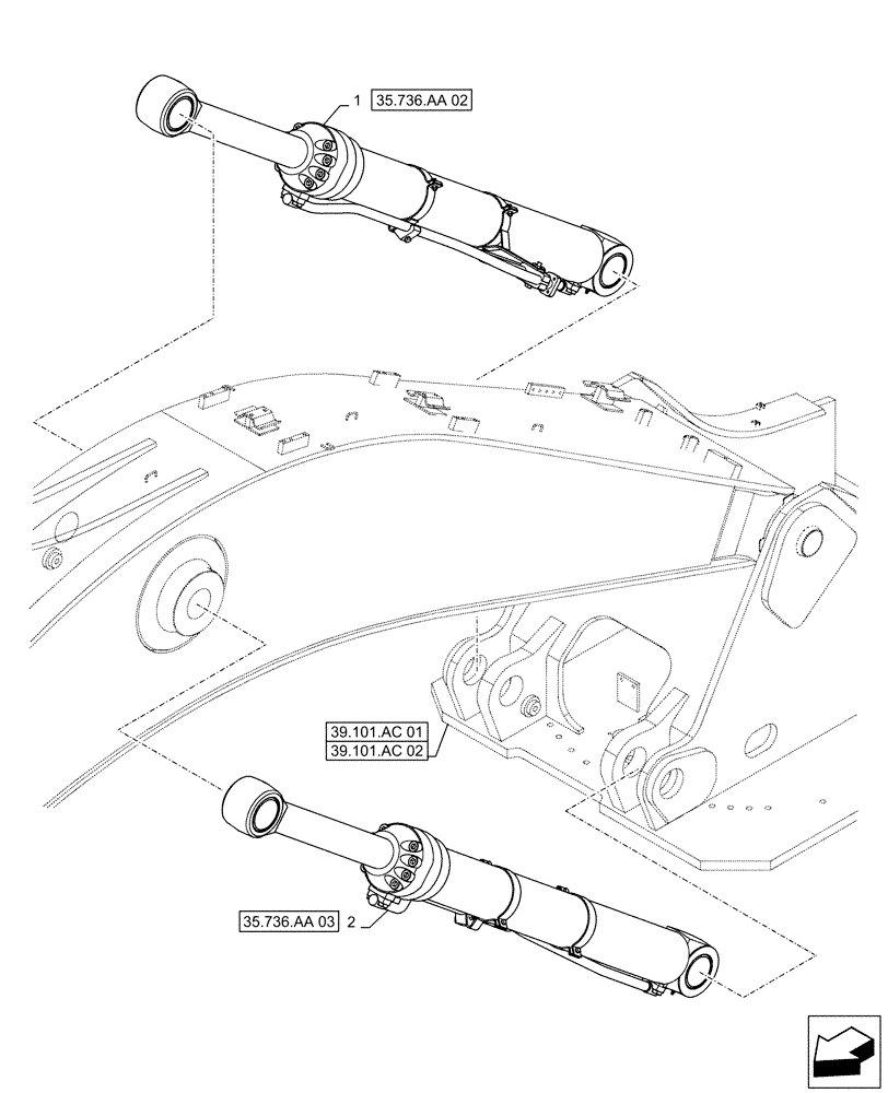 Схема запчастей Case CX500D LC - (35.736.AA[01]) - VAR - 461028, 461543, 481858 - LIFT CYLINDER, BOOM, MOUNTING (35) - HYDRAULIC SYSTEMS