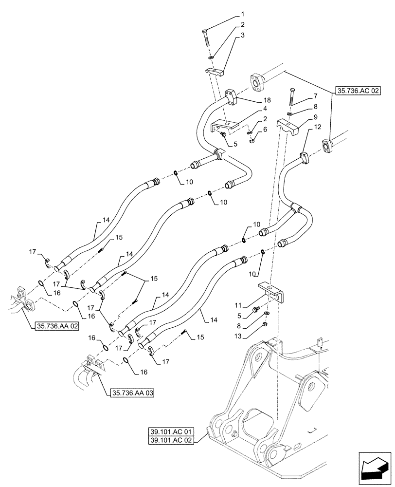 Схема запчастей Case CX500D LC - (35.736.AC[01]) - LIFT CYLINDER, BOOM, LINE (35) - HYDRAULIC SYSTEMS