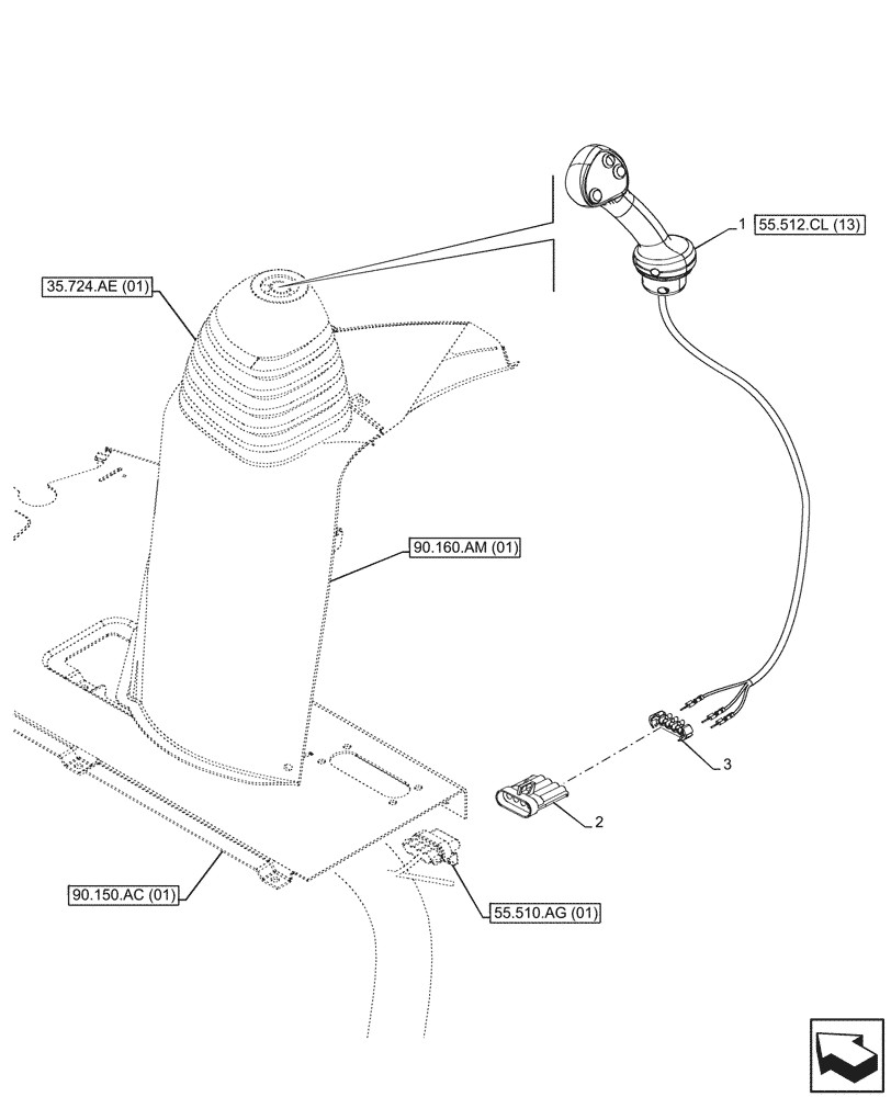 Схема запчастей Case 590SN - (55.512.CL[12]) - 2-SPOOL, POWERSHIFT, LOADER, JOYSTICK MOUNTING (55) - ELECTRICAL SYSTEMS