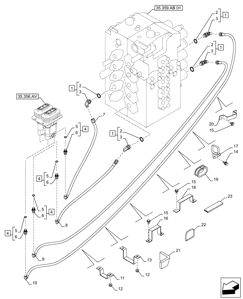 Схема запчастей Case CX500D LC - (35.356.AR[05]) - PEDAL, DRAIN LINE (35) - HYDRAULIC SYSTEMS