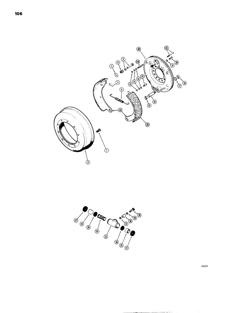 Схема запчастей Case W14 - (106) - FRONT AND REAR AXLE BRAKES (06) - POWER TRAIN